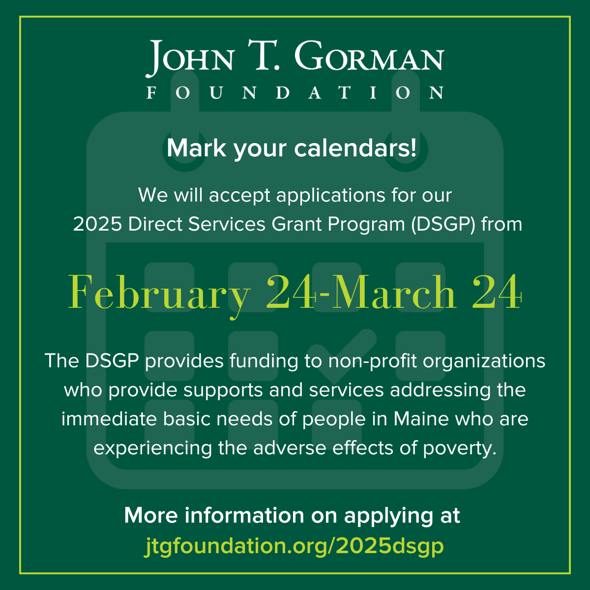 2025 DSGP Application Period Opens February 24 - John T. Gorman Foundation